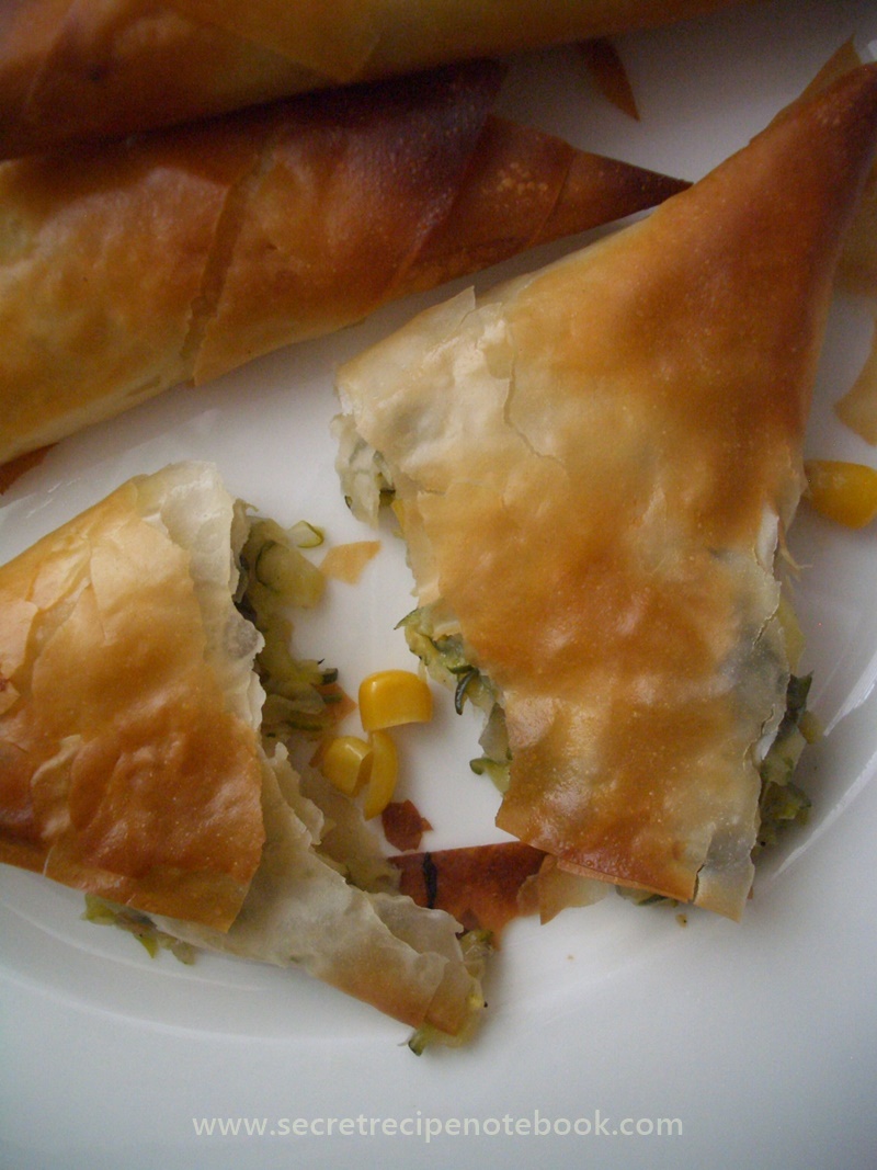 sweetcorn zucchini filo triangles main